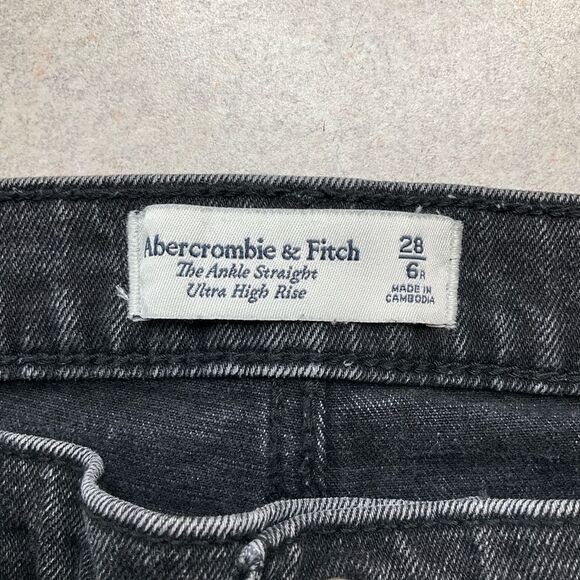 A&F Ankle Straight Ultra High Rise 28 Regular Washed Black Ripped - Picture 4 of 6